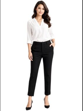 White House Black Market The Girlfriend Ankle Pants Black Cuffed Stretch 8P